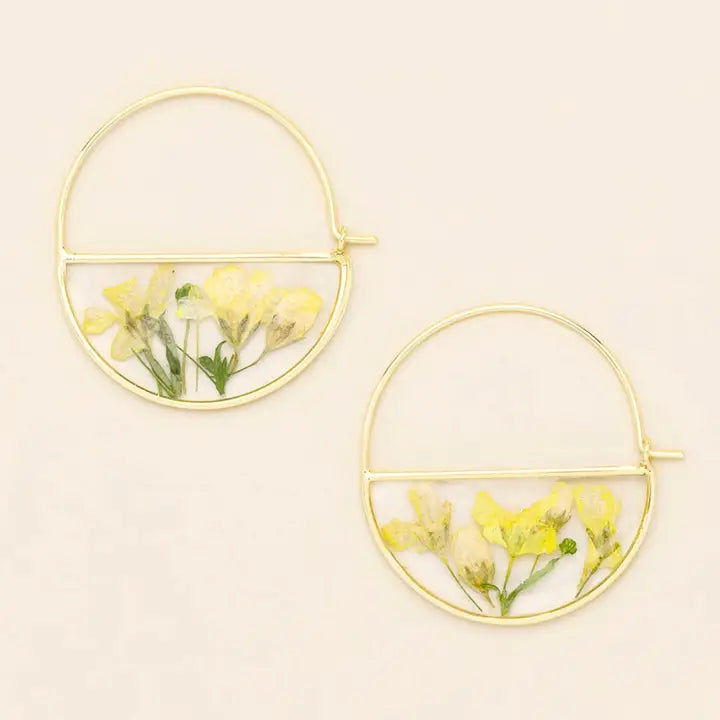 Pressed Flower Hoop Earring - Yellow Baby's Breath/Gold