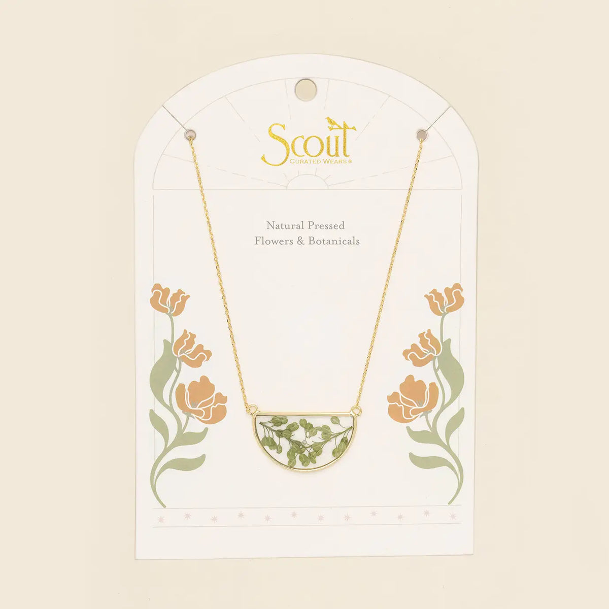 Pressed Flower Necklace - Green Peppergrass/Gold