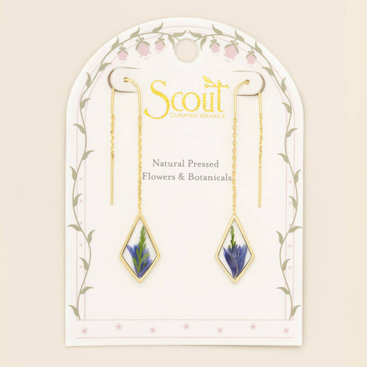 Pressed Flower Thread Earring - Purple Cornflower/Gold
