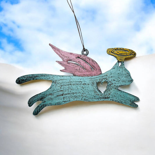 CAT Wings Halo Ornament Pet Recycled metal gift rescue mom