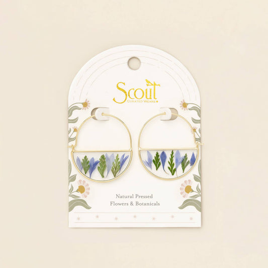 Pressed Flower Hoop Earring - Purple Cornflower/Gold