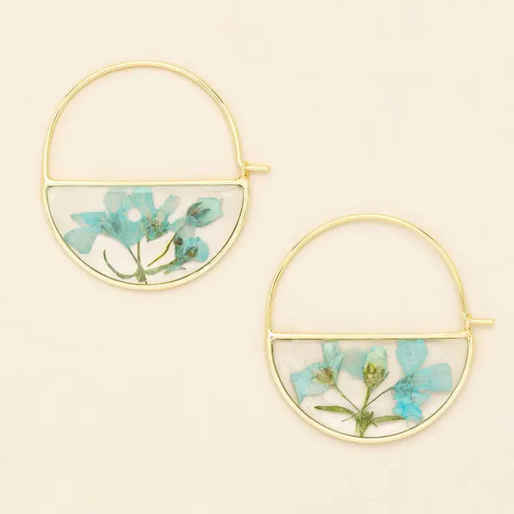 Pressed Flower Hoop Earring - Blue Baby's Breath/Gold