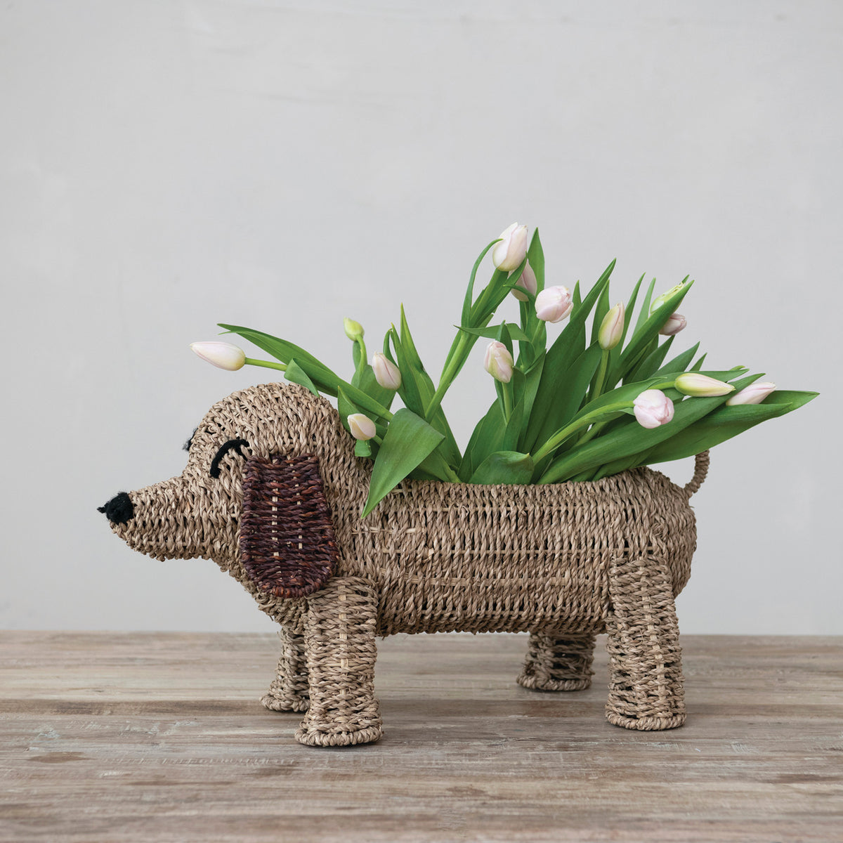 Hand-Woven Seagrass Dog Shaped Basket
