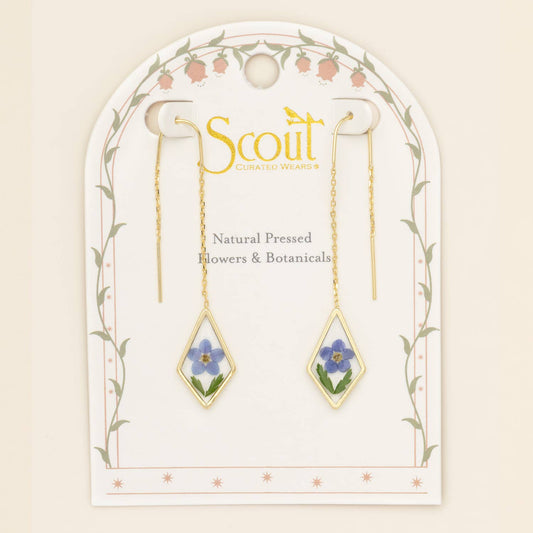 Pressed Flower Thread Earring - Blue Forget Me Not/Gold