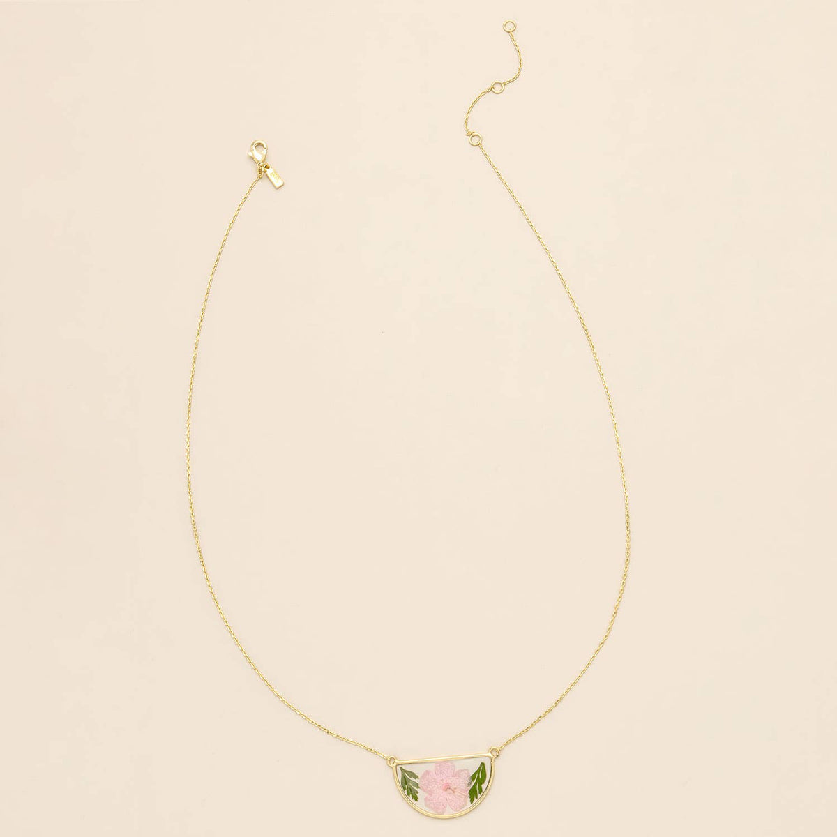 Pressed Flower Necklace - Pink Cherry Blossom/Gold