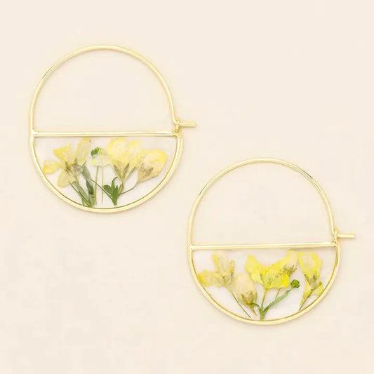 Pressed Flower Hoop Earring - Yellow Baby's Breath/Gold