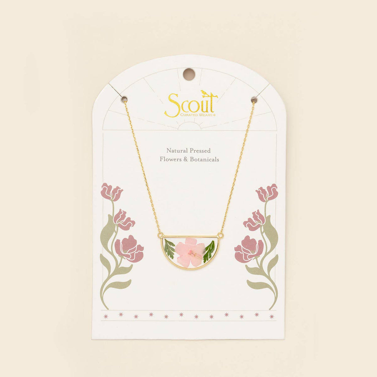 Pressed Flower Necklace - Pink Cherry Blossom/Gold