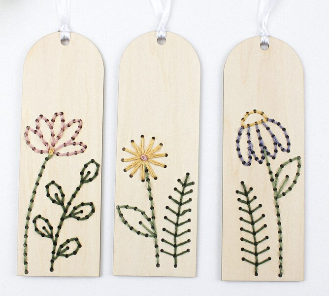 Wood Embroidery Kit - Wild Flowers Bookmarks (Set of 3)