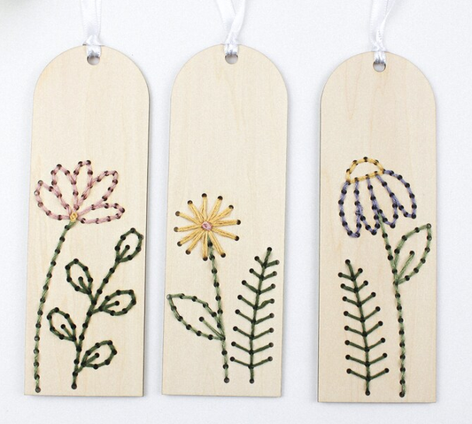 Wood Embroidery Kit - Wild Flowers Bookmarks (Set of 3)