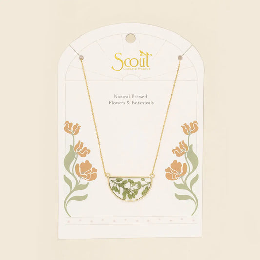 Pressed Flower Necklace - Green Peppergrass/Gold