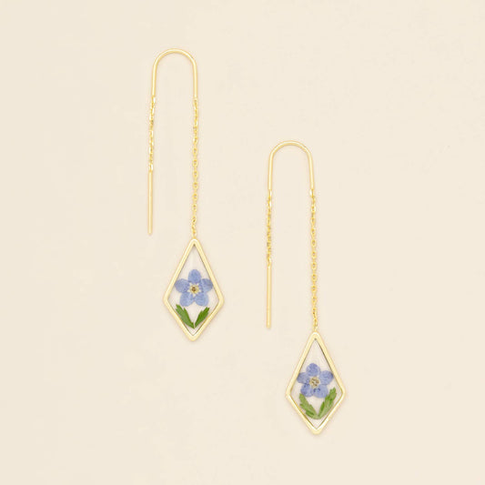 Pressed Flower Thread Earring - Blue Forget Me Not/Gold