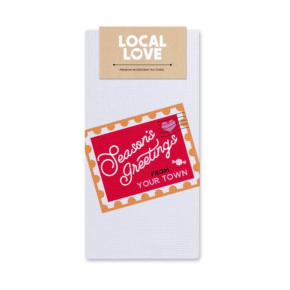 Personalized City Tea Towel - Christmas Postage Stamp