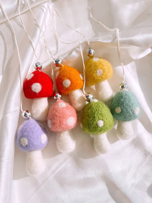 Felt Mushroom Car Mirror Hanger Pink