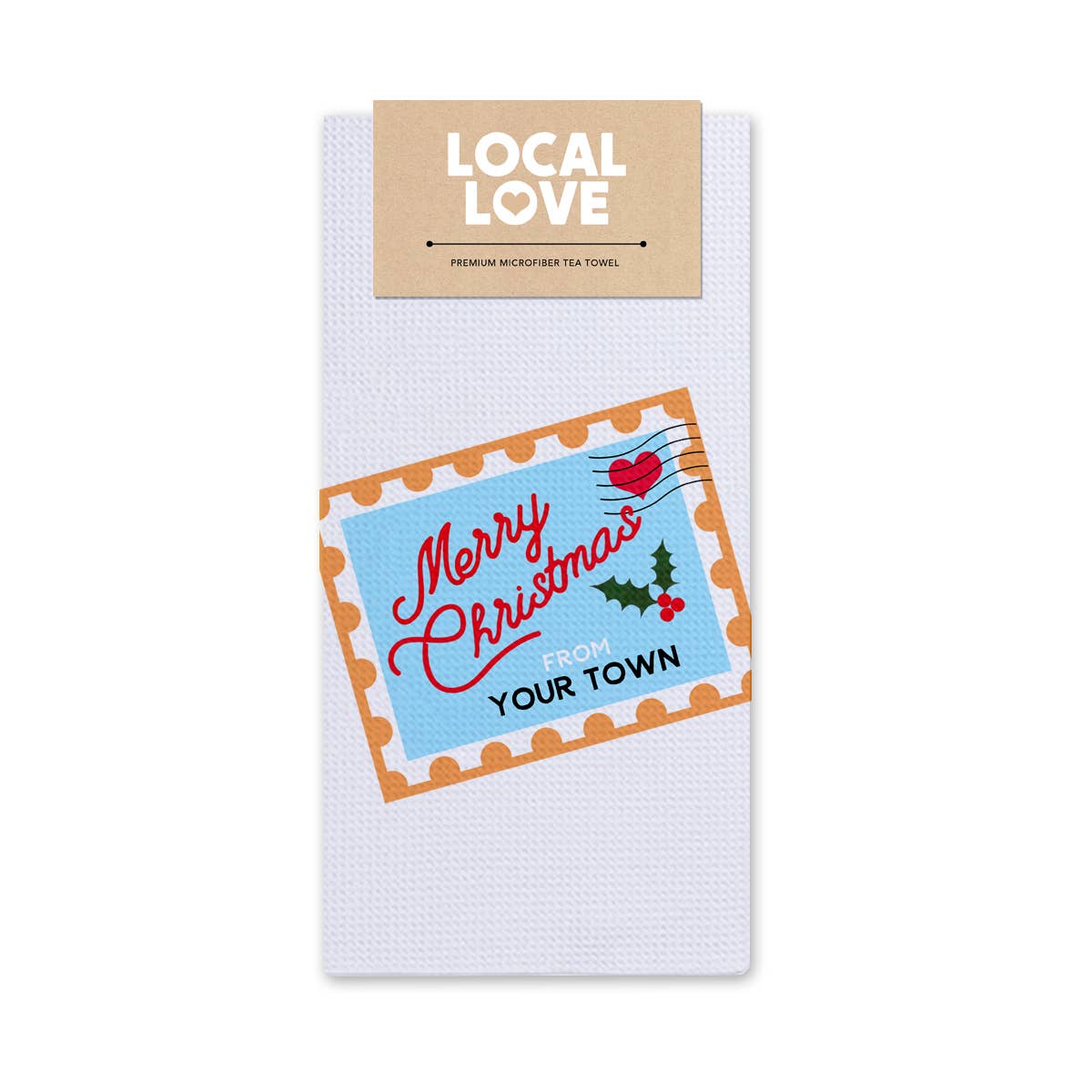 Personalized City Tea Towel - Christmas Postage Stamp