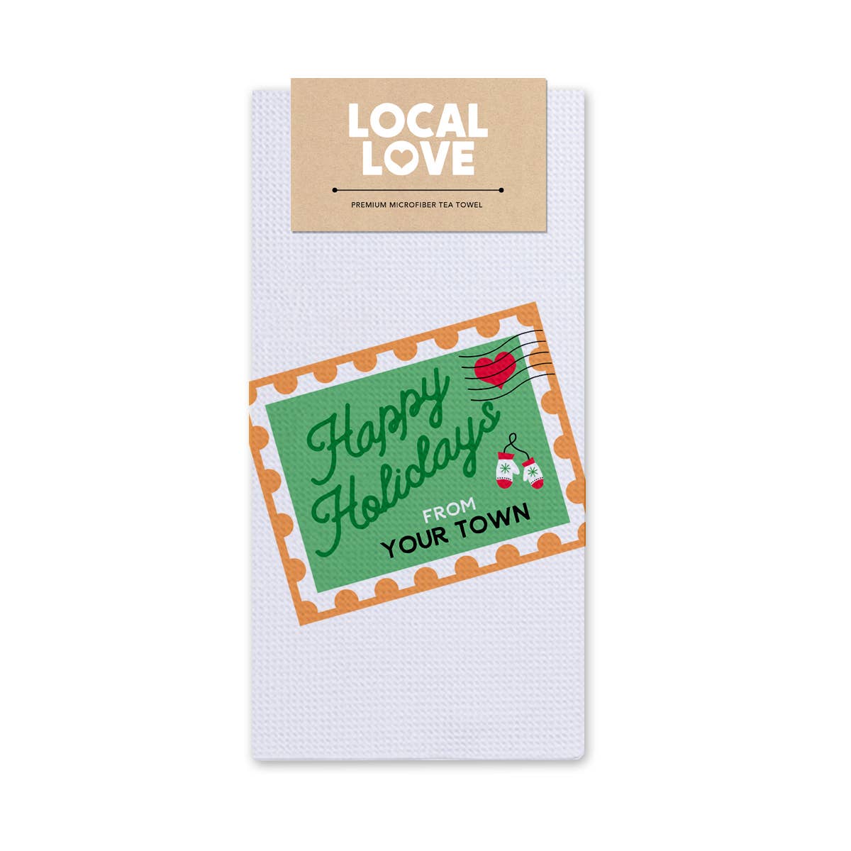 Personalized City Tea Towel - Christmas Postage Stamp