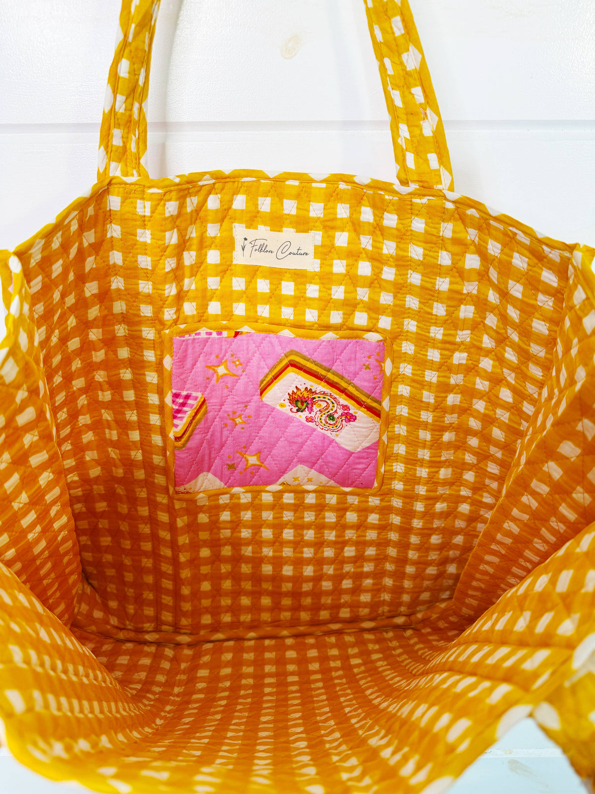 Pink Mahjong Quilted Tote Bag