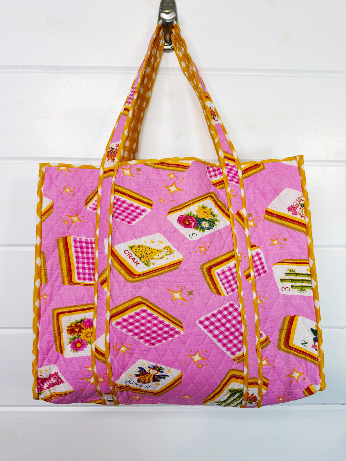 Pink Mahjong Quilted Tote Bag