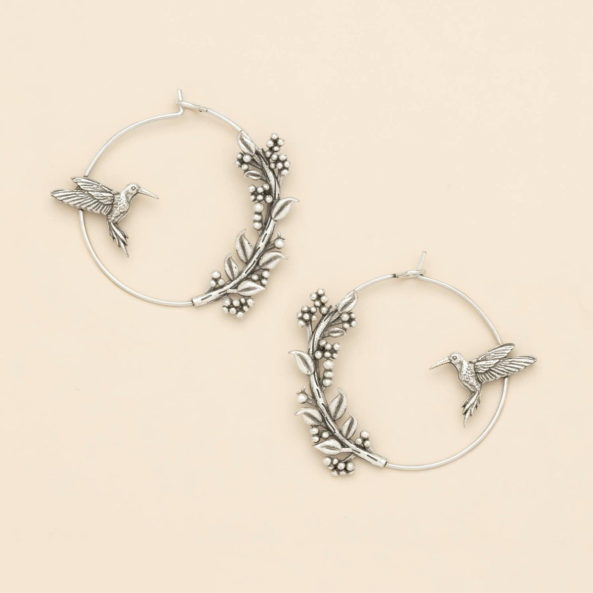 Silver Hummingbird Hoop Earrings