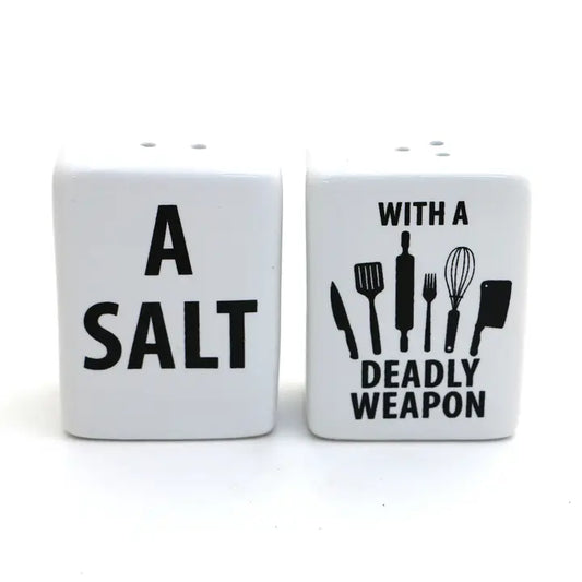 A Salt with A Deadly Weapon Salt and Pepper Shaker Set