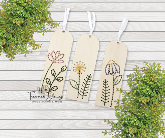 Wood Embroidery Kit - Wild Flowers Bookmarks (Set of 3)