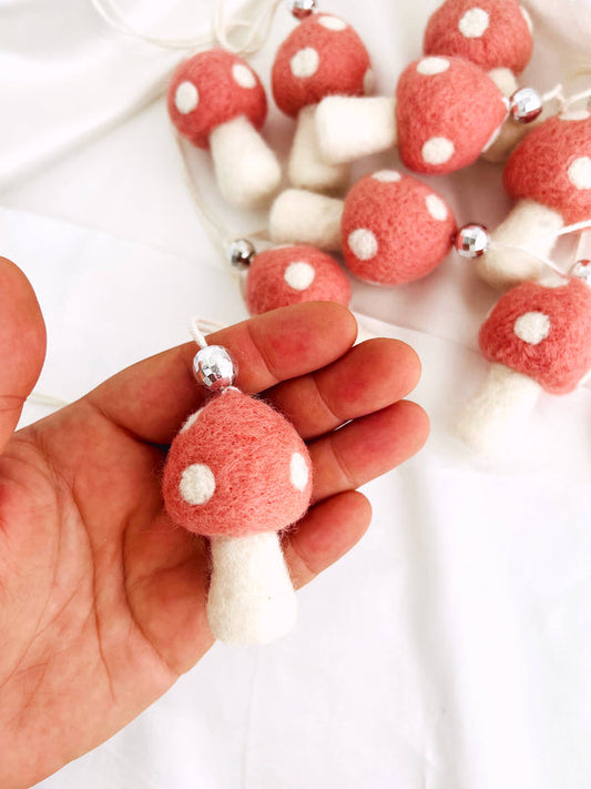 Felt Mushroom Car Mirror Hanger in Red