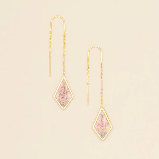 Pressed Flower Thread Earring - Pink Lace Flower/Gold