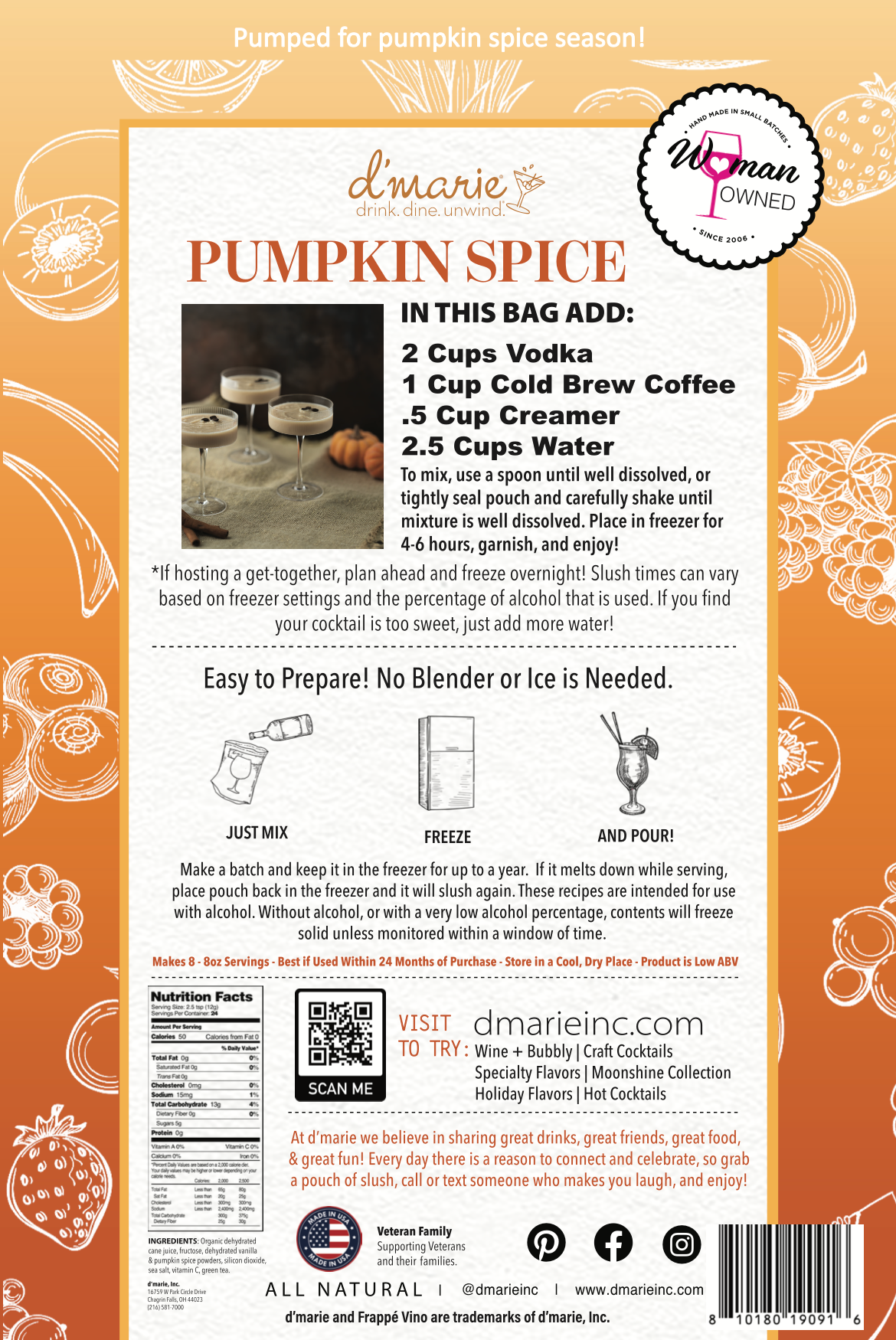 Pumpkin Spice Cocktail Mix - Ready-To-Freeze Cocktail