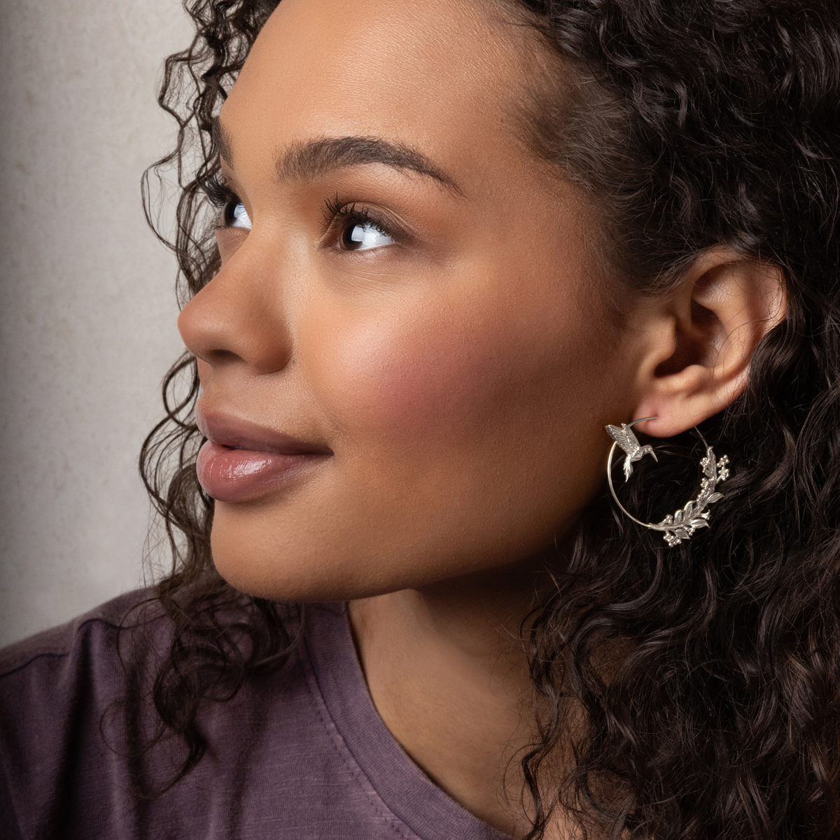 Silver Hummingbird Hoop Earrings
