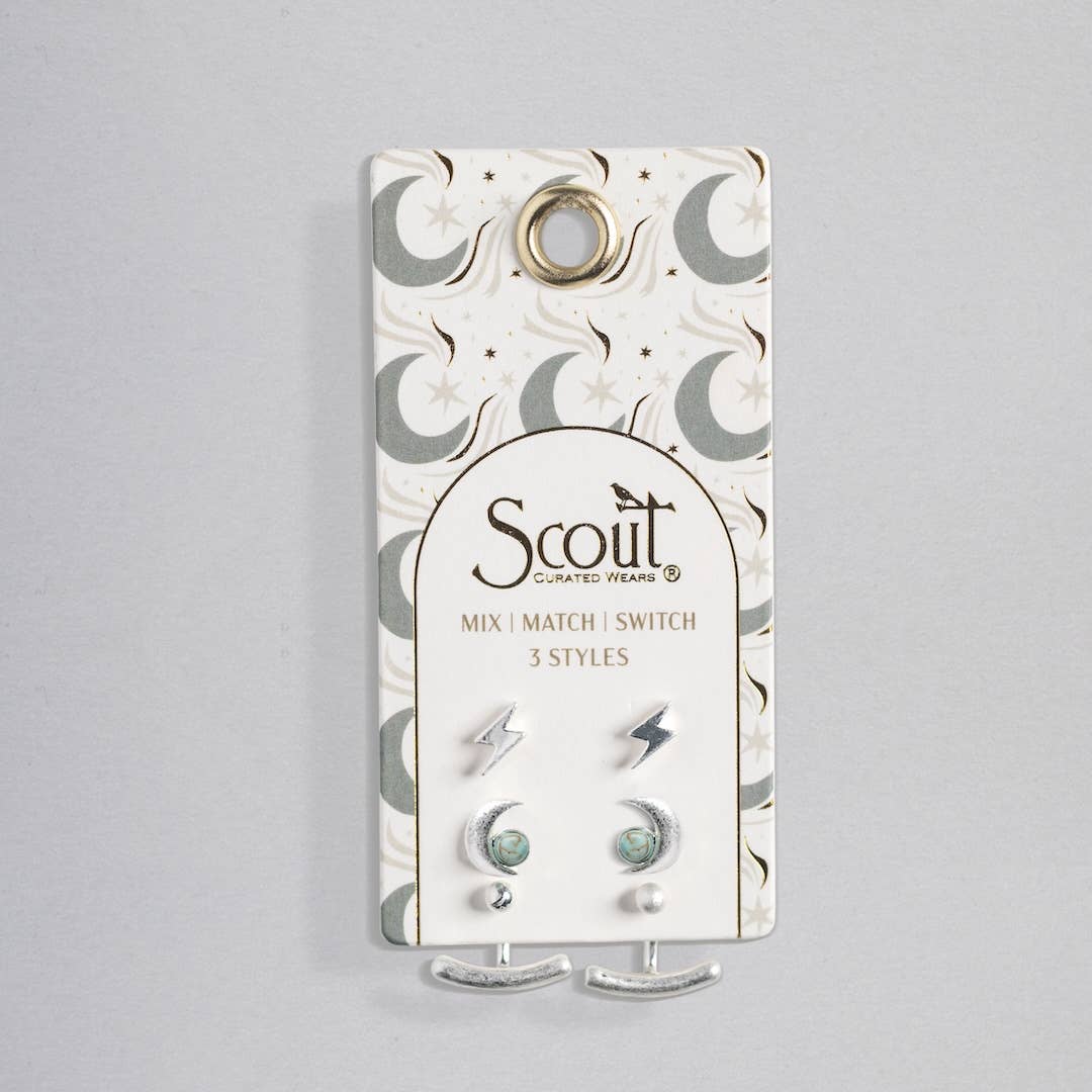 Stud Trio Ear Jacket Set - Moon/Turquoise/Silver