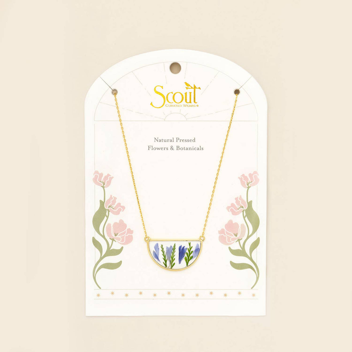 Pressed Flower Necklace - Purple Cornflower/Gold