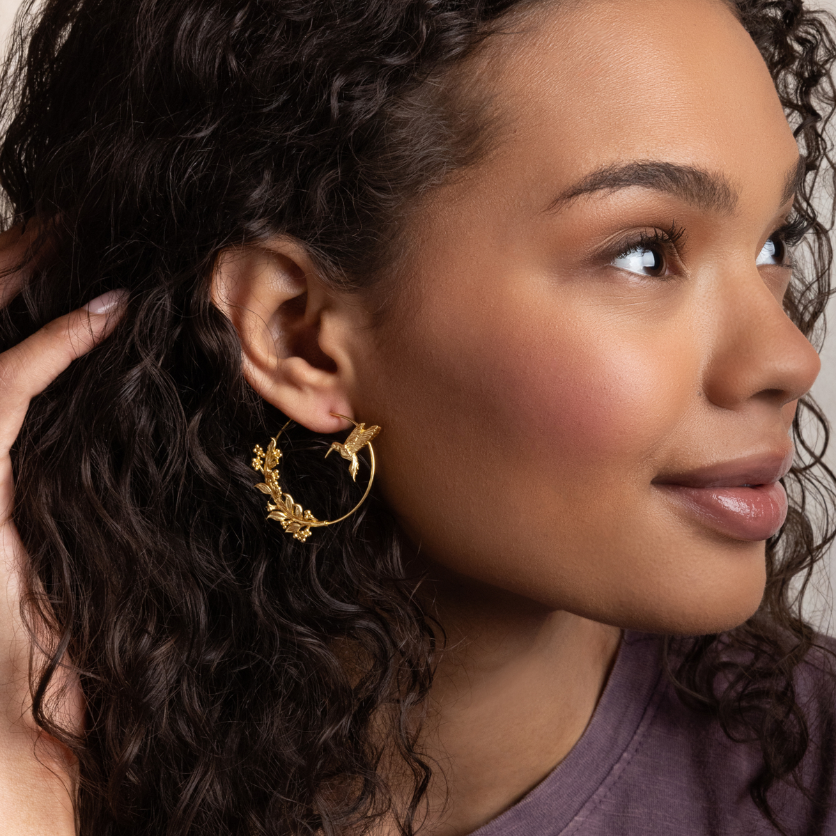 Gold Hummingbird Hoop Earrings