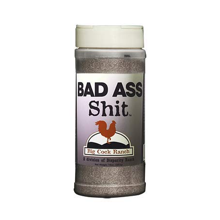 Spice container with a label reading 'Bad Ass Shit' on a white background