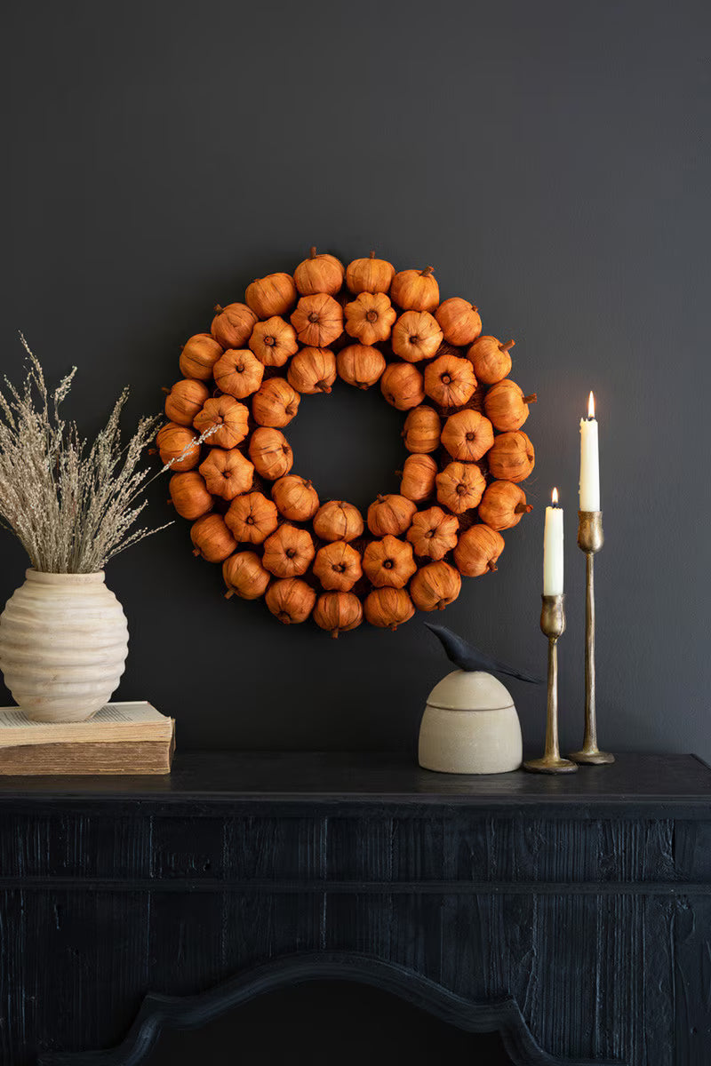 Faux Pumpkin Wreath 19"