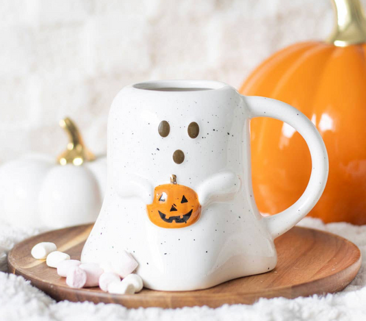 Ghost Shaped Halloween Mug with Pumpkin