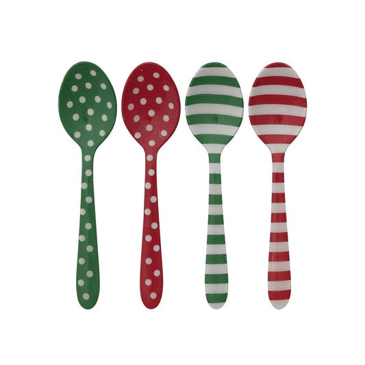 Enameled Stainless Steel Spoon with Dots/Stripes Pattern