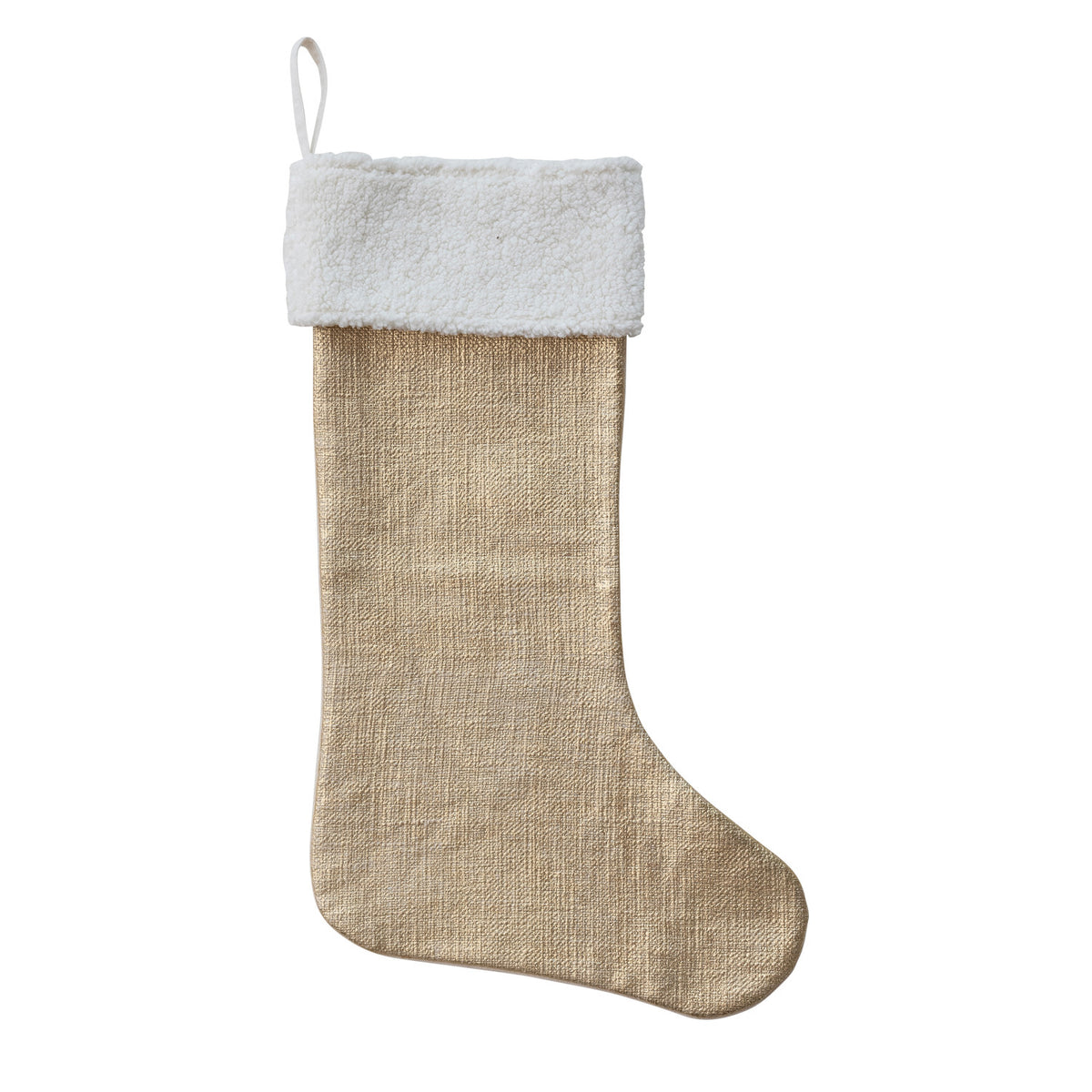 Two-Sided Cotton Slub & Foil Stocking with Faux Sherpa Cuff