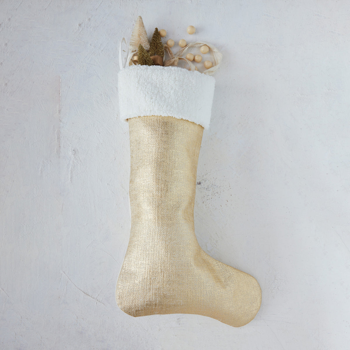 Two-Sided Cotton Slub & Foil Stocking with Faux Sherpa Cuff