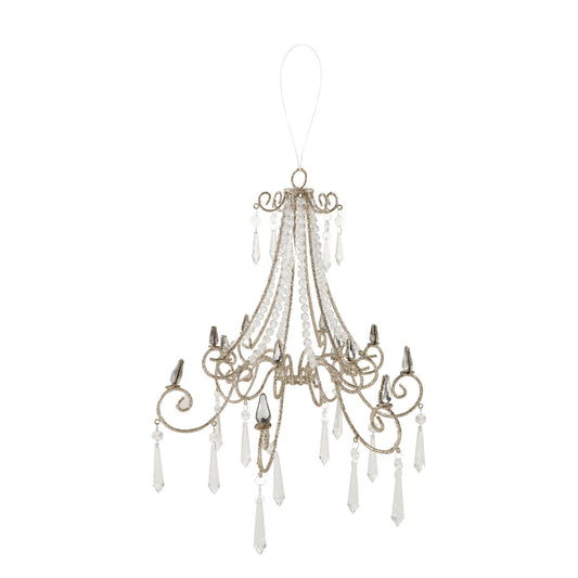 Oversized Metal Chandelier Ornament with Acrylic Crystals & Glitter