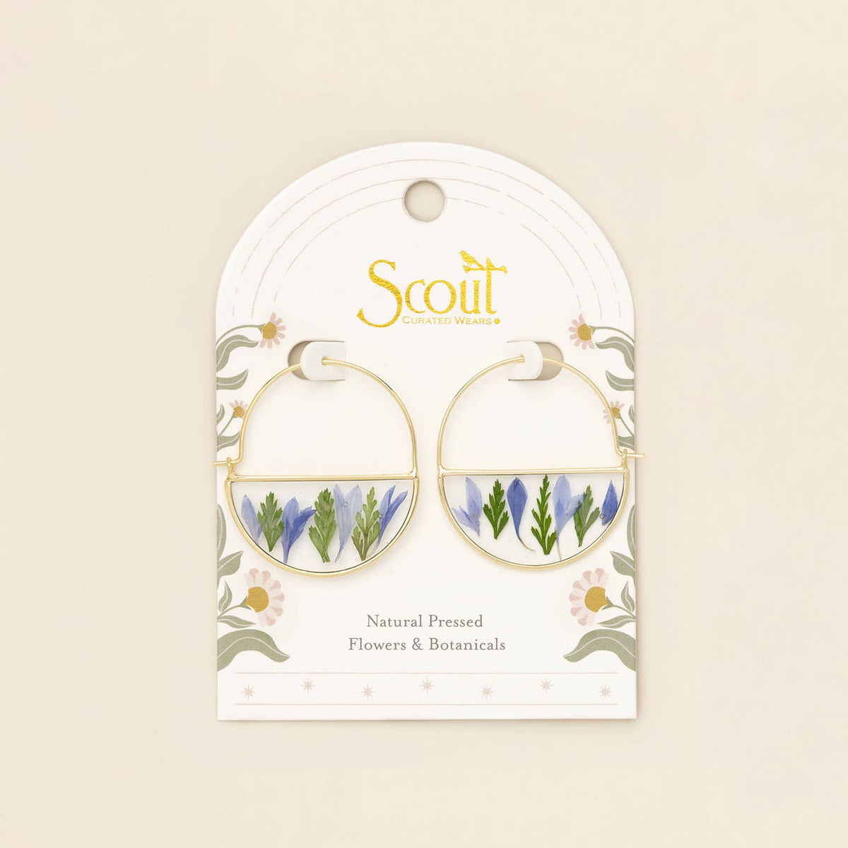 Pressed Flower Hoop Earring - Purple Cornflower/Gold