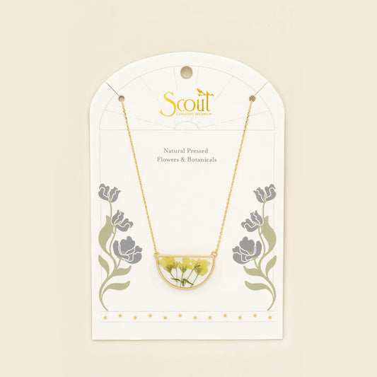 Pressed Flower Necklace - Yellow Baby's Breath/Gold