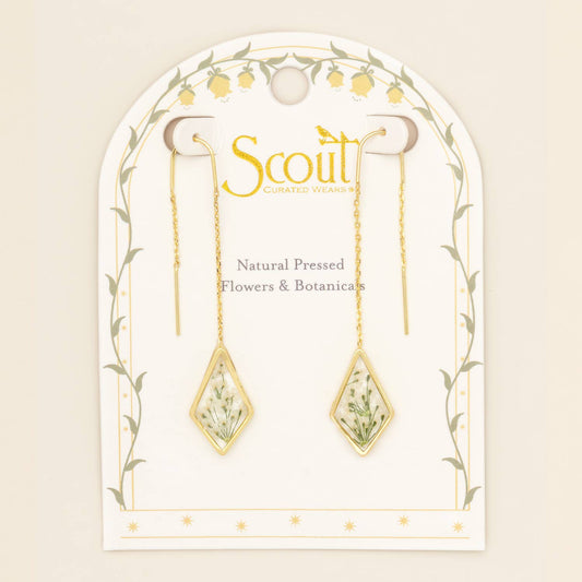 Pressed Flower Thread Earring - White Lace Flower/Gold