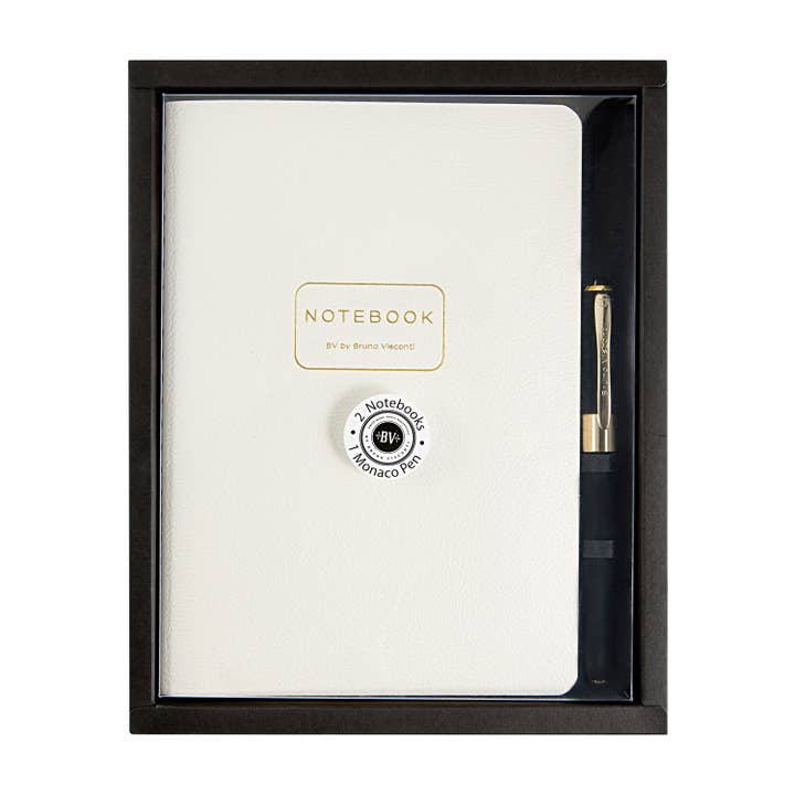 BV Bruno Visconti white stationery gift set with Monaco pen and A5 notebook