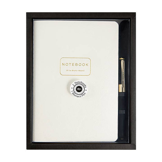 BV Bruno Visconti white stationery gift set with Monaco pen and A5 notebook