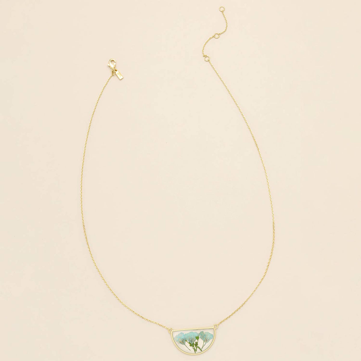 Pressed Flower Necklace - Blue Baby's Breath/Gold