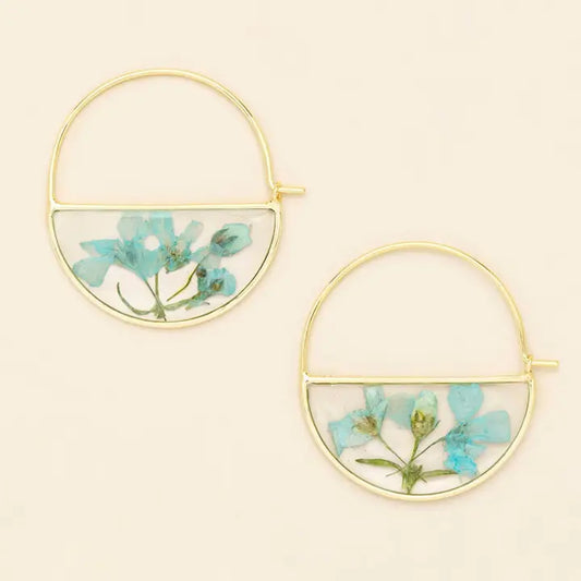 Pressed Flower Hoop Earring - Blue Baby's Breath/Gold