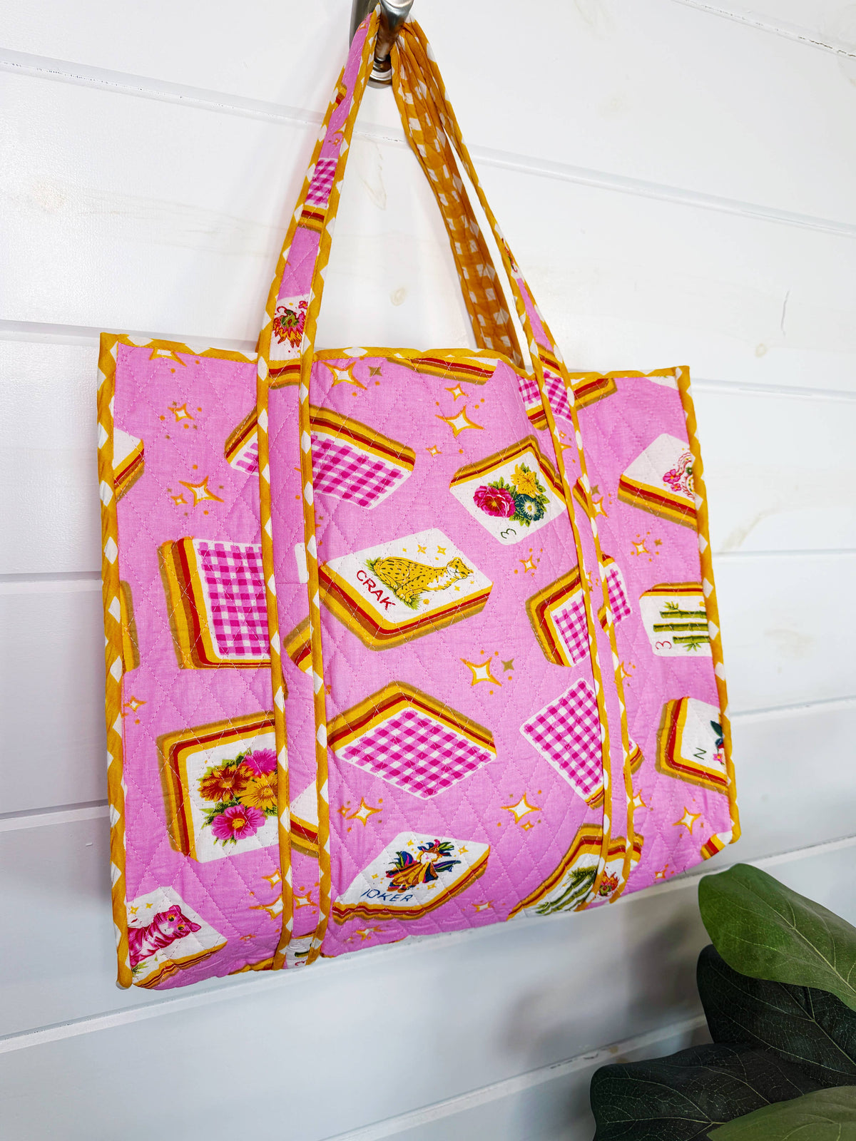Pink Mahjong Quilted Tote Bag