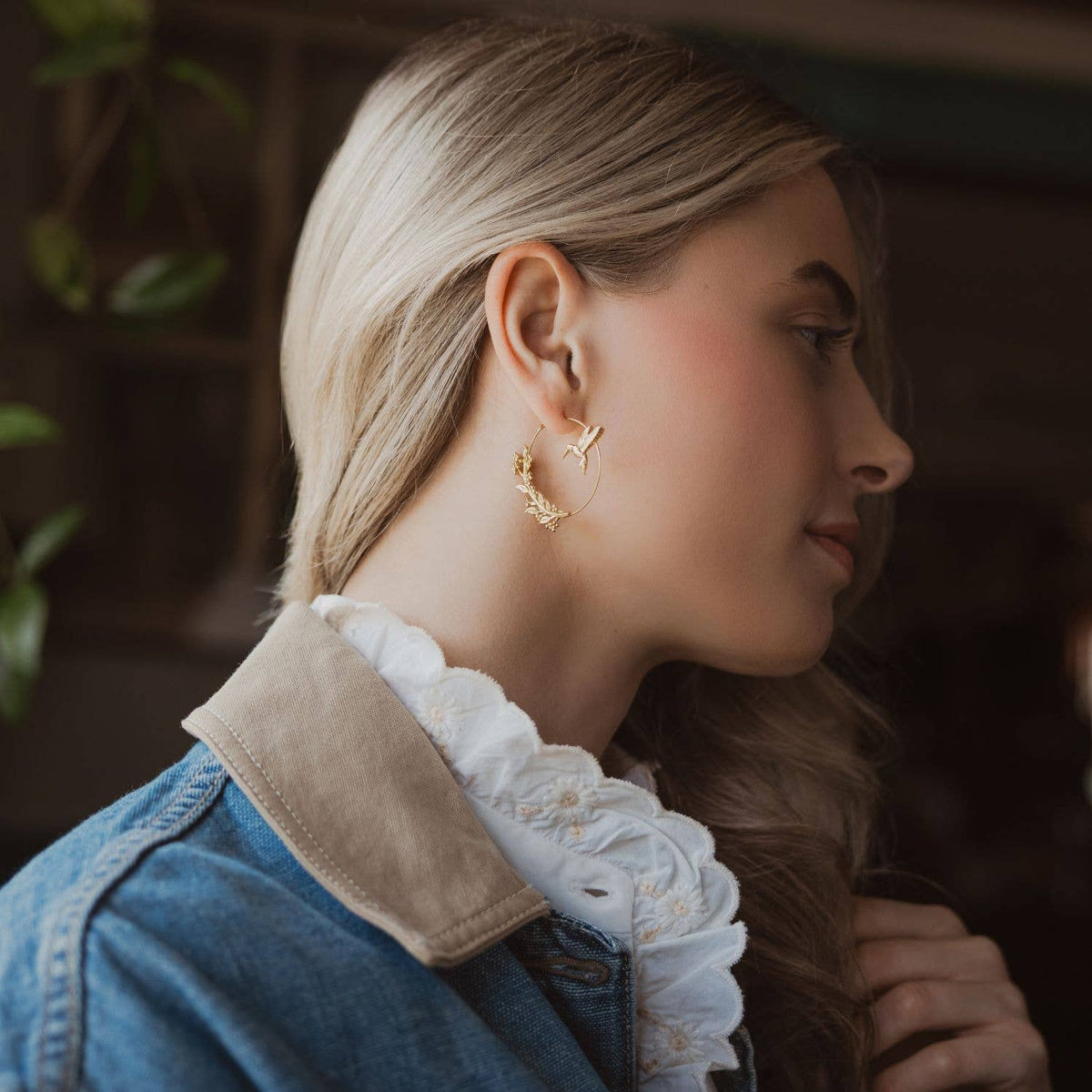 Gold Hummingbird Hoop Earrings