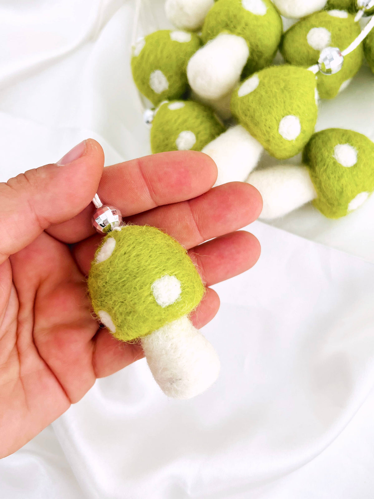 Felt Mushroom Car Mirror Hanger Green