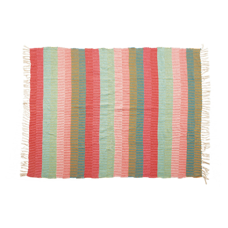 Bright Recycled Cotton Blend Striped Throw with Tassels
