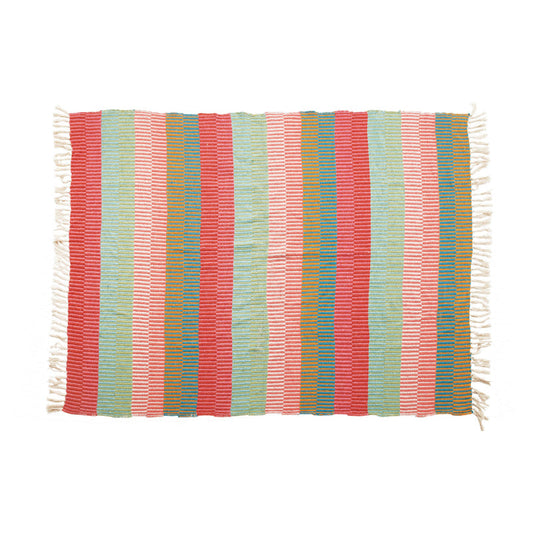 Bright Recycled Cotton Blend Striped Throw with Tassels